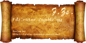 Fürster Zsadány névjegykártya